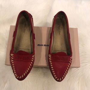 MIU MIU Pointed Leather Flat Loafers Size 40